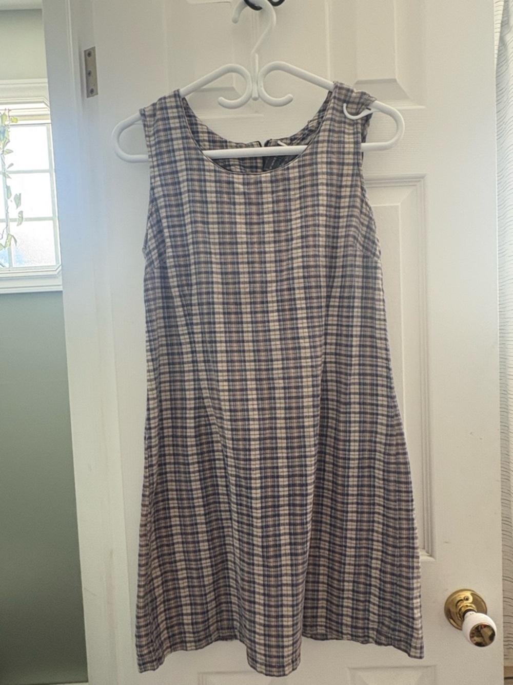 Vintage Fairweather Sleeveless Plaid A-Line Dress in Blue and Cream